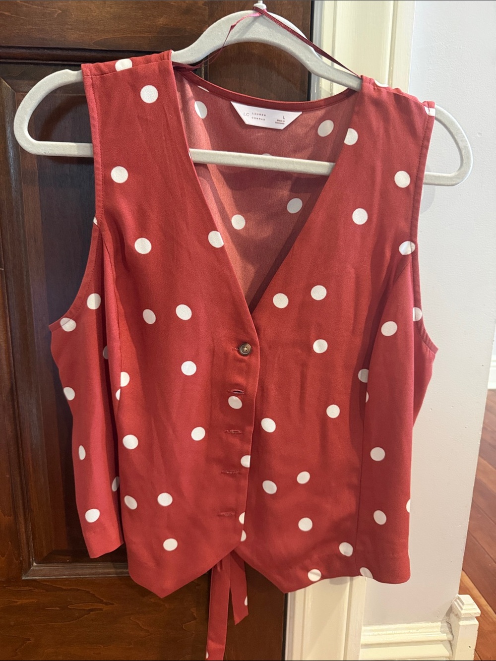 LC Lauren Conrad Rust Red Polka Dot Button-Front V-Neck Camisole